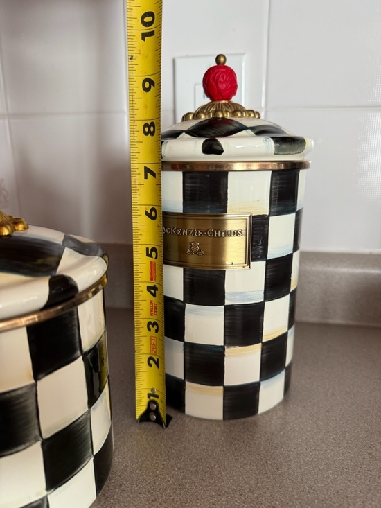 Mackenzie-Childs Courtly Check Canister Set (3) Black & White Tea Tins/Storage - Picture 5 of 5
